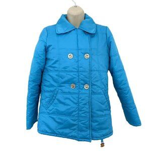 Paul Frank Women's Sz S Blue Puffer Coat Double Paul Frank Monkey Snap Closure